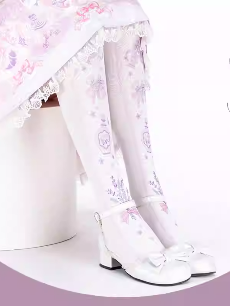 Lavender Printed Sweet Lolita Over Knee Stockings
