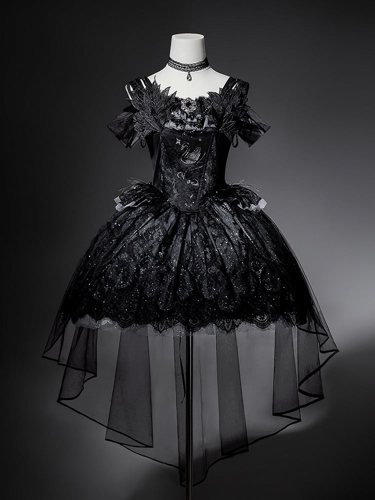Waist Gothic Shimmer Kuro Black Swan Embroidered Basque Dress