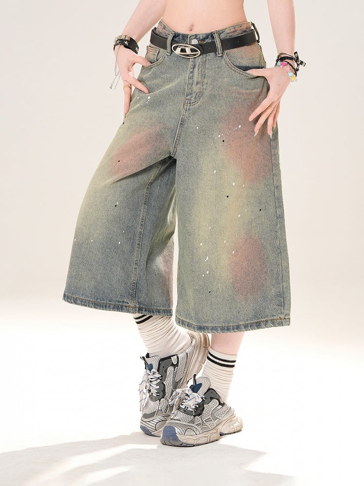 Blue Low Distressed Rise Sequin Details Straight-Leg Jeans