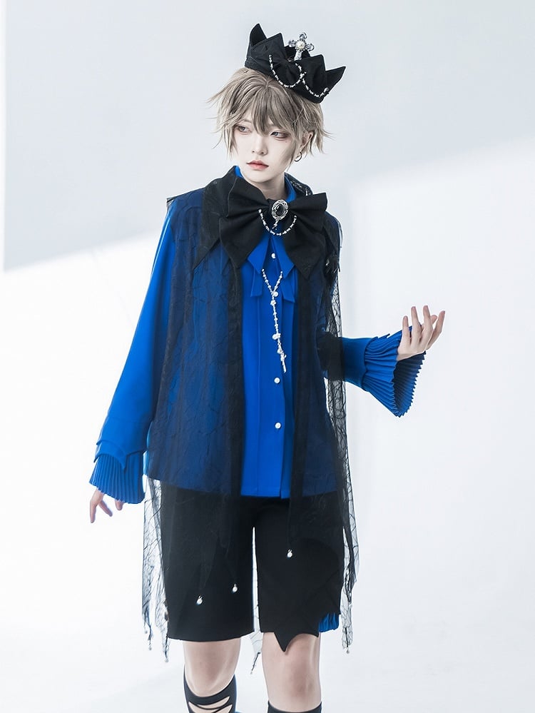 Spitz zulaufendes Prince Blue Lolita Shirt im Ouji Klein Kragenstil