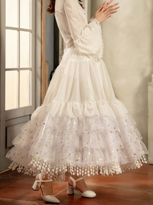 Length Fish-bone Glittering Stars Gorgeous White/Beige/Black Adjustable Petticoat