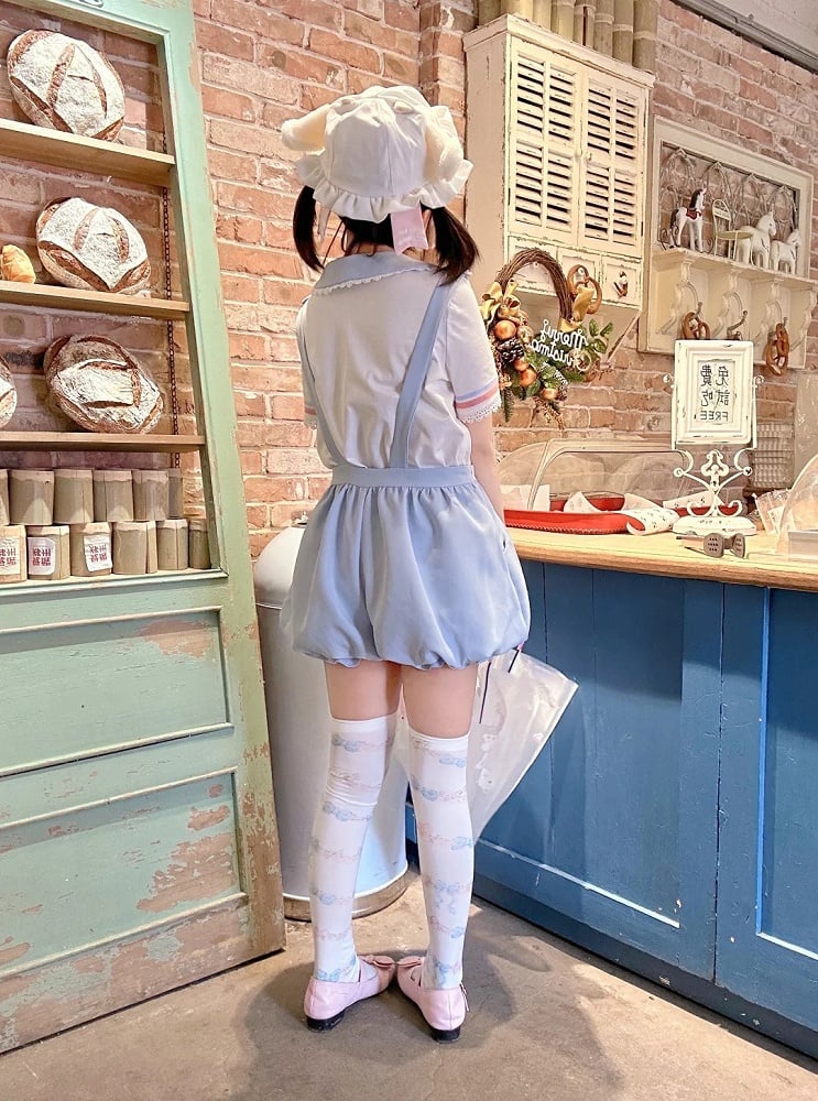 Shorts Bubble Shark Light Blue Apron Design Overalls
