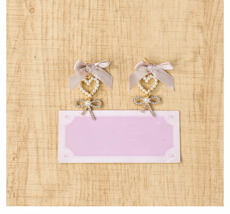 Pink/Schwarz Jirai Kei Weiß/Staub Schleife Perlen Herz Ohrclips