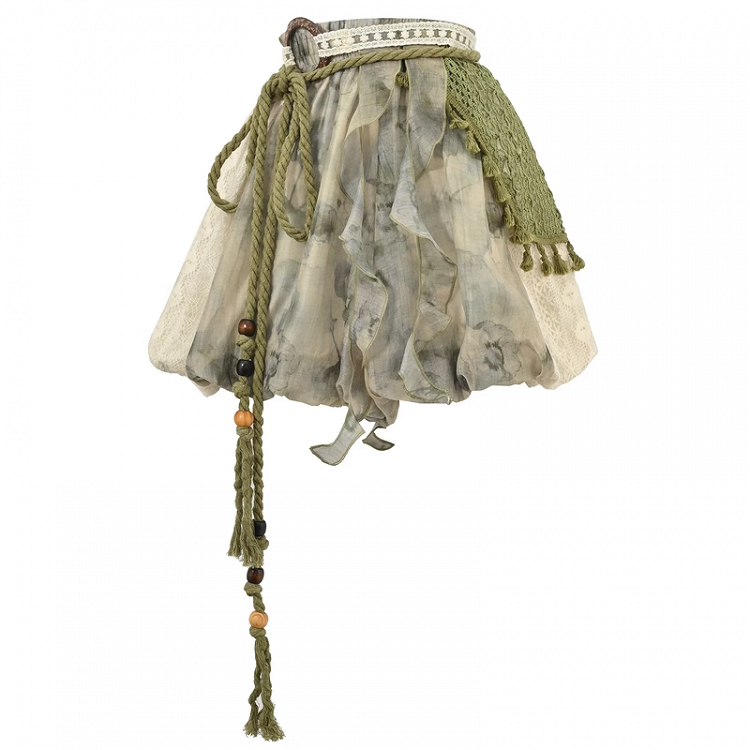 Side Waist Patches Shorts Dye Lace Mori Kei Green Elastic Tie
