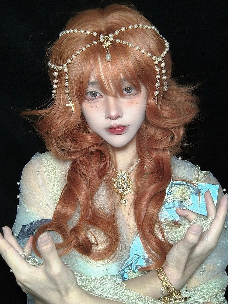 Bangs 70CM Length Orange Wig With Wavy Air