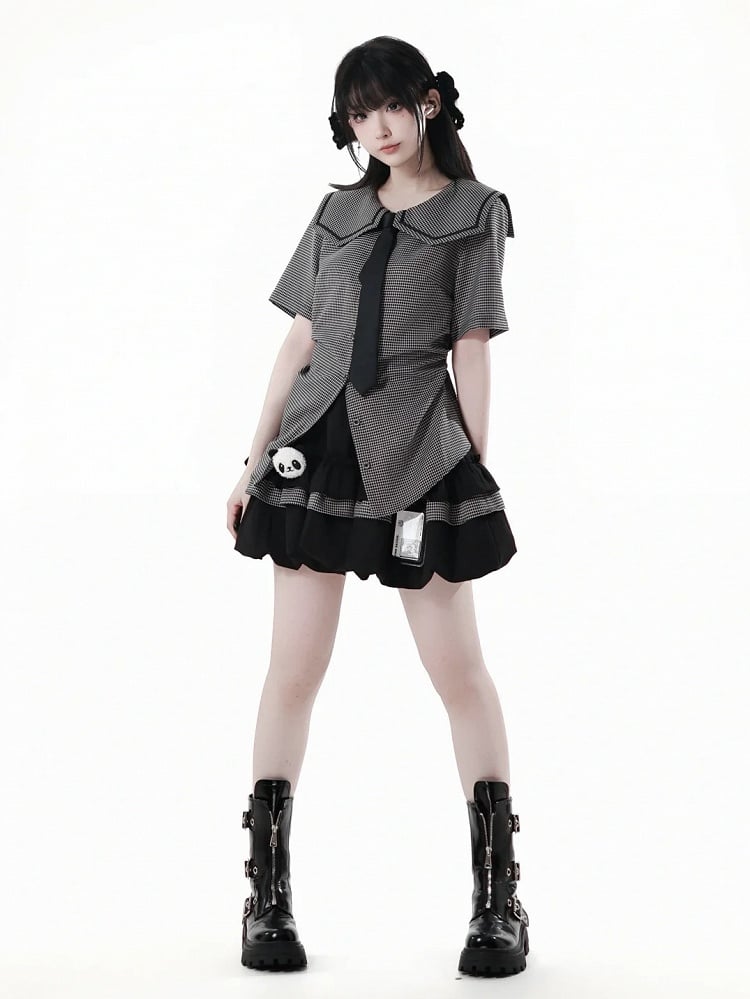 Elastic Plush Panda Bubble Skirt Waist with Card Black Holder
