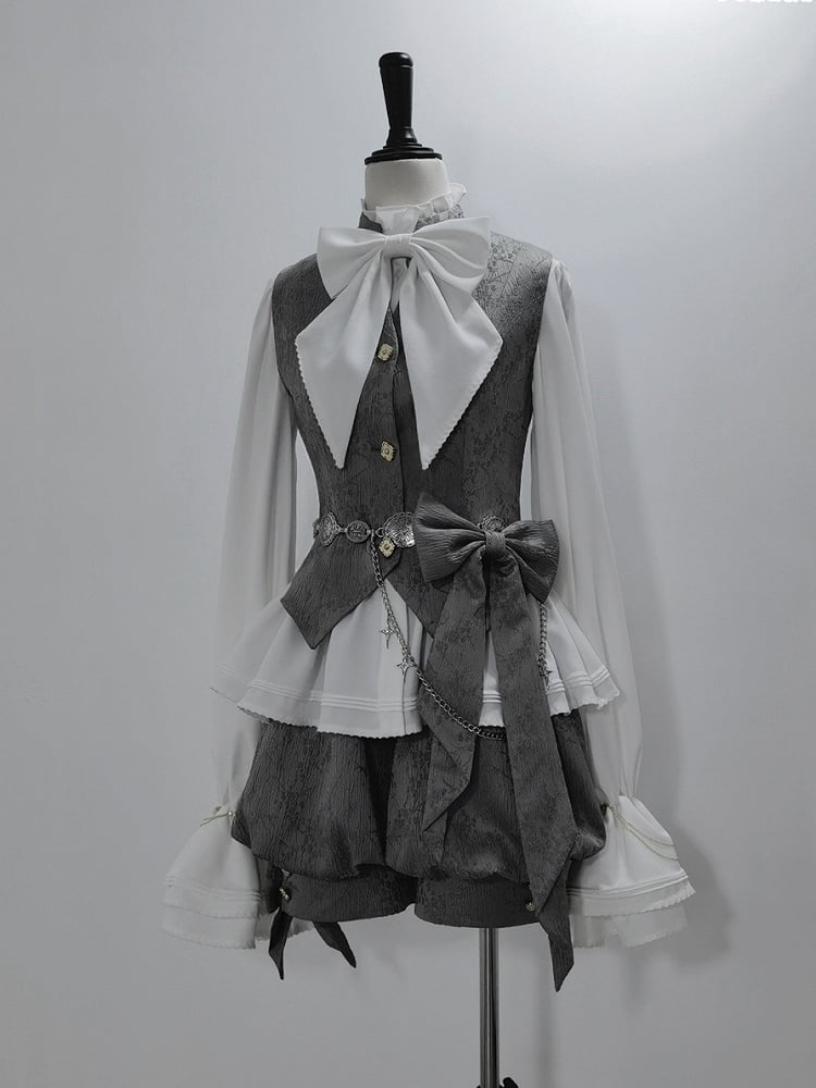 Banded Collar Prince Waistcoat Gray Ouji Jacquard