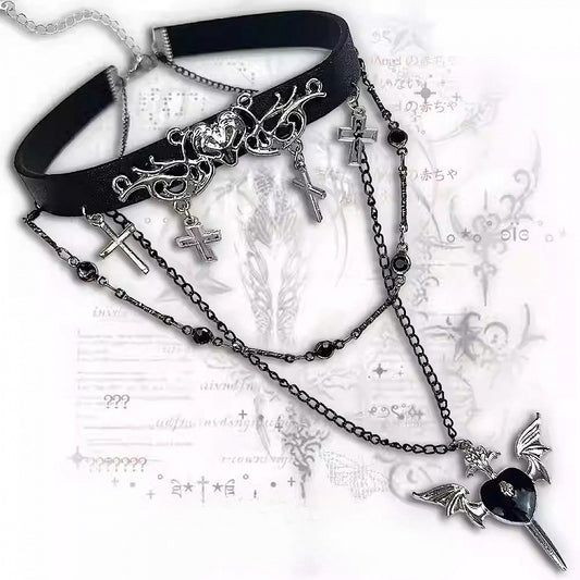 Pendant And Bittersweet Black Choker Heart Cross