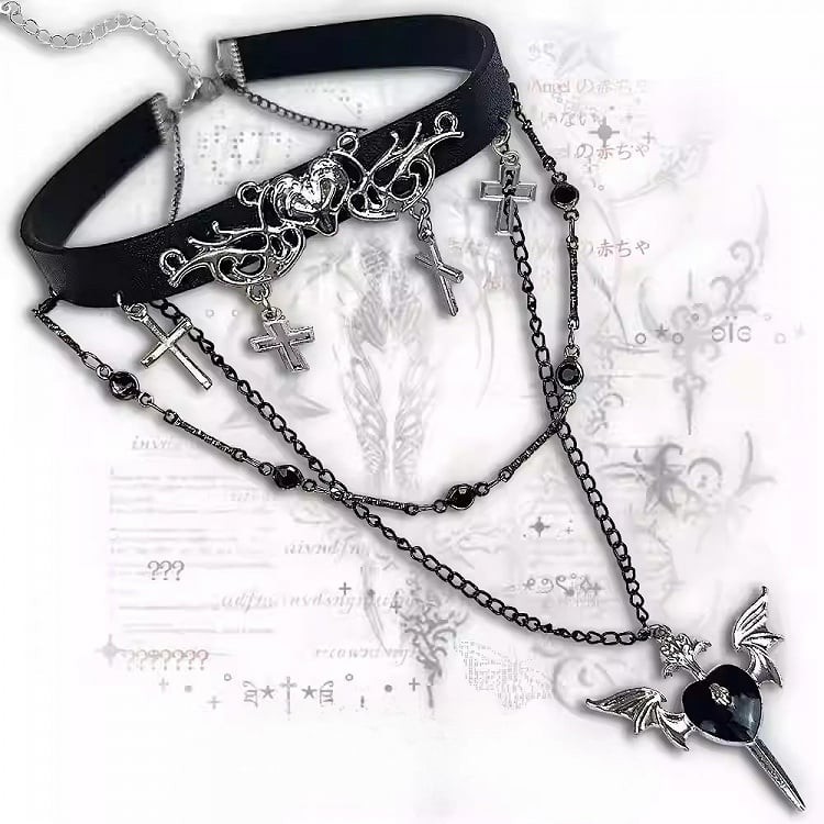 Choker And Bittersweet Pendant Cross Heart Black