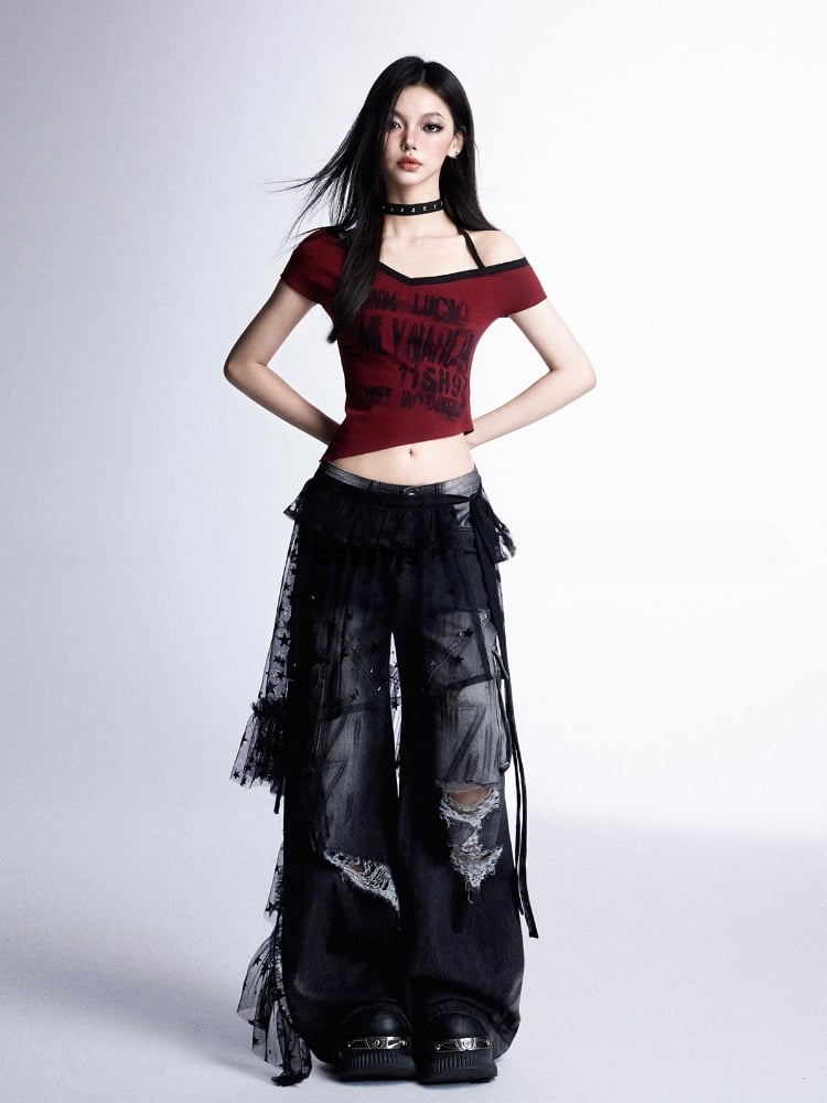 Glamouröses Accessoire mit Saumband, schwarze Spitze, asymmetrisch, zum Selbstbinden