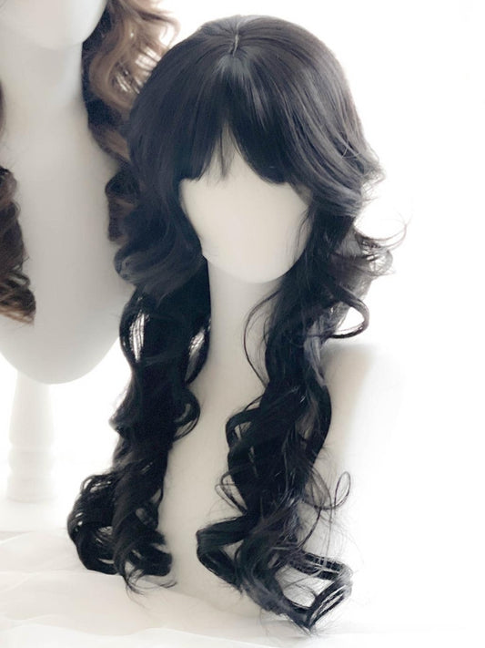 Bangs Wig With 70CM Length Wavy Black