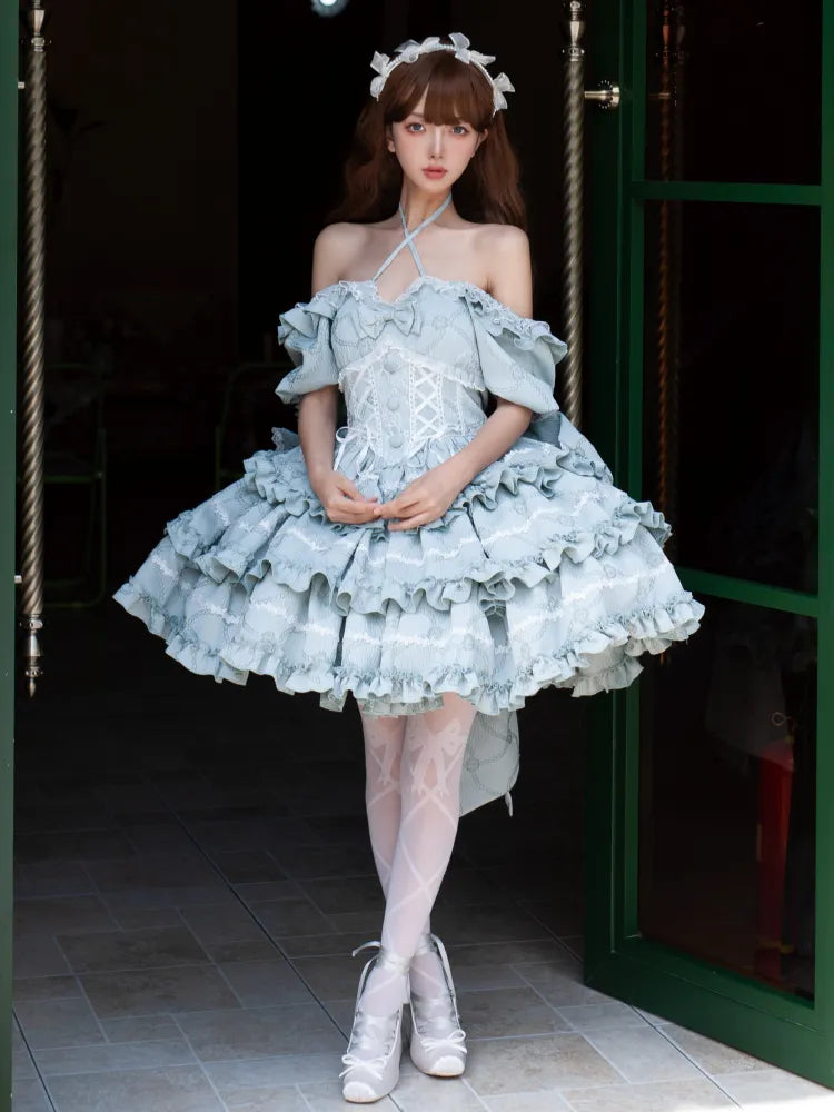 Corset Big Skirt Dress Ruffle with OP Lolita Green Waist Princess