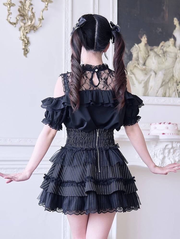 mit Jirai-Ausschnitt, Bluse, inspiriert von schwarzen Ausschnitten, Kei-Illusion-Schulter