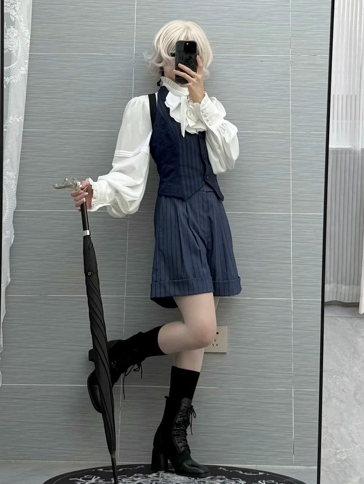 Ouji Fabric Shorts Lolita Dark Blue Straight-leg Striped