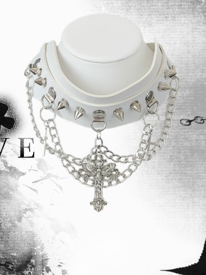 Schwarz/Weiß/Grau Choker Ohrstecker Charm Details Kreuz