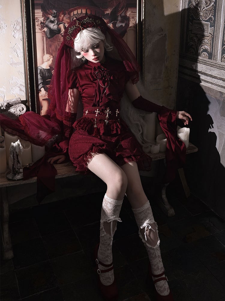 Red Puff Short Sleeves Gothic Lolita Blouse