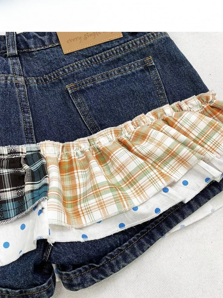 Karierte Shorts und + Muster Polka-Dot Orange Blau Y2K