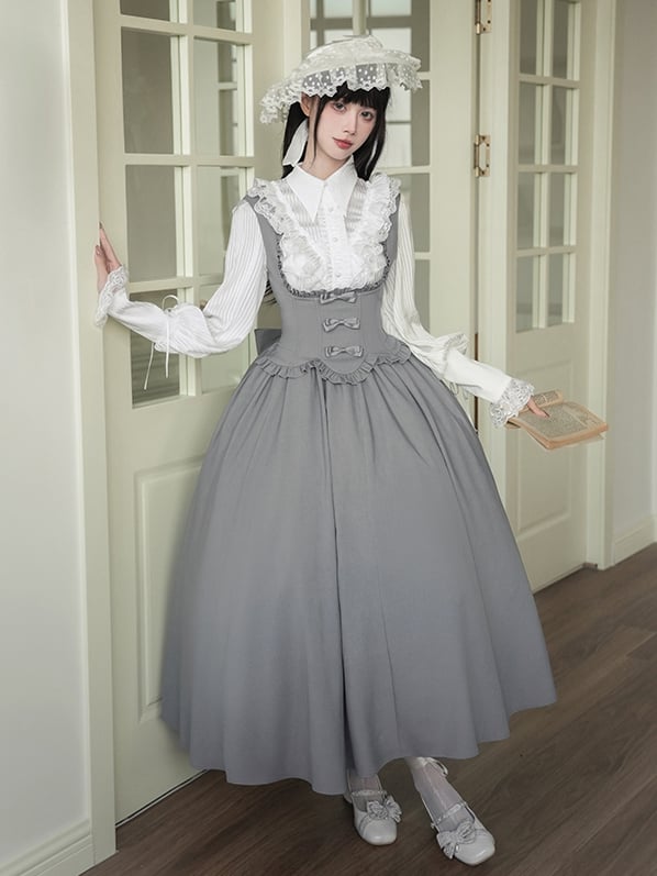 Ruffle Bust Elegant Jumper Lolita Edge Gray Scalloped Classic Under Trimming Skirt Dress
