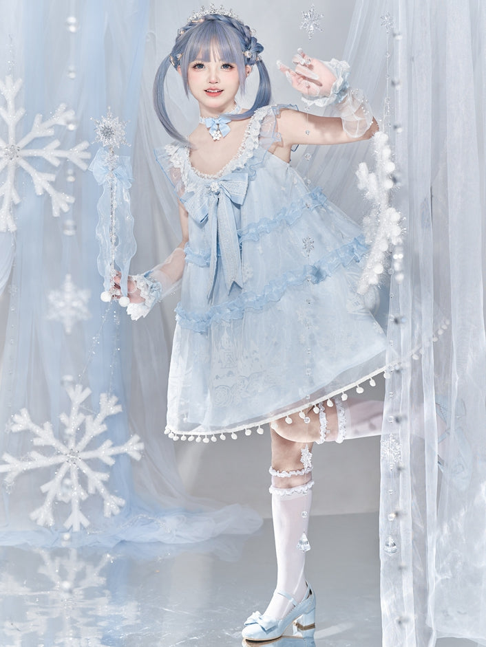 Light Blue Snowflake Pendant Bowknot Choker