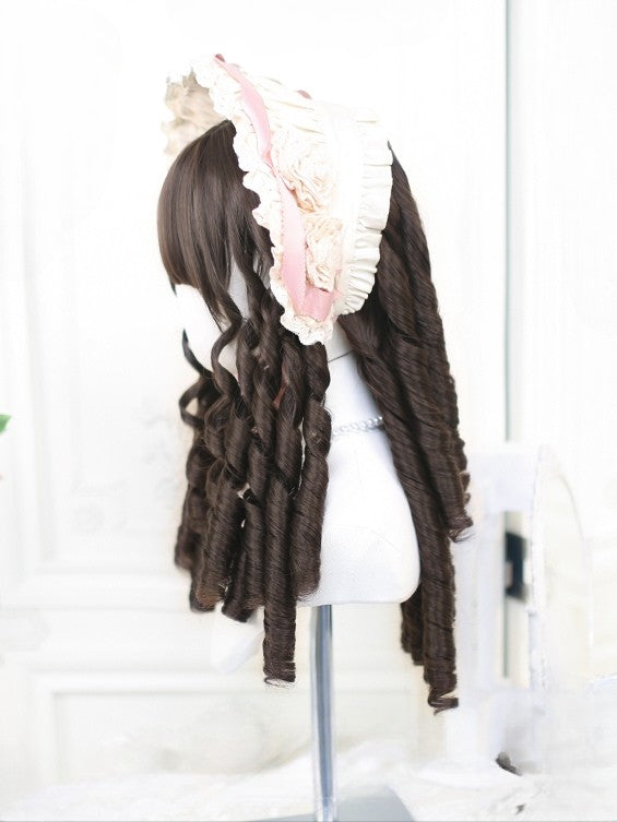 Roman Bangs 50-55CM Length With Wig Brown Curly Full