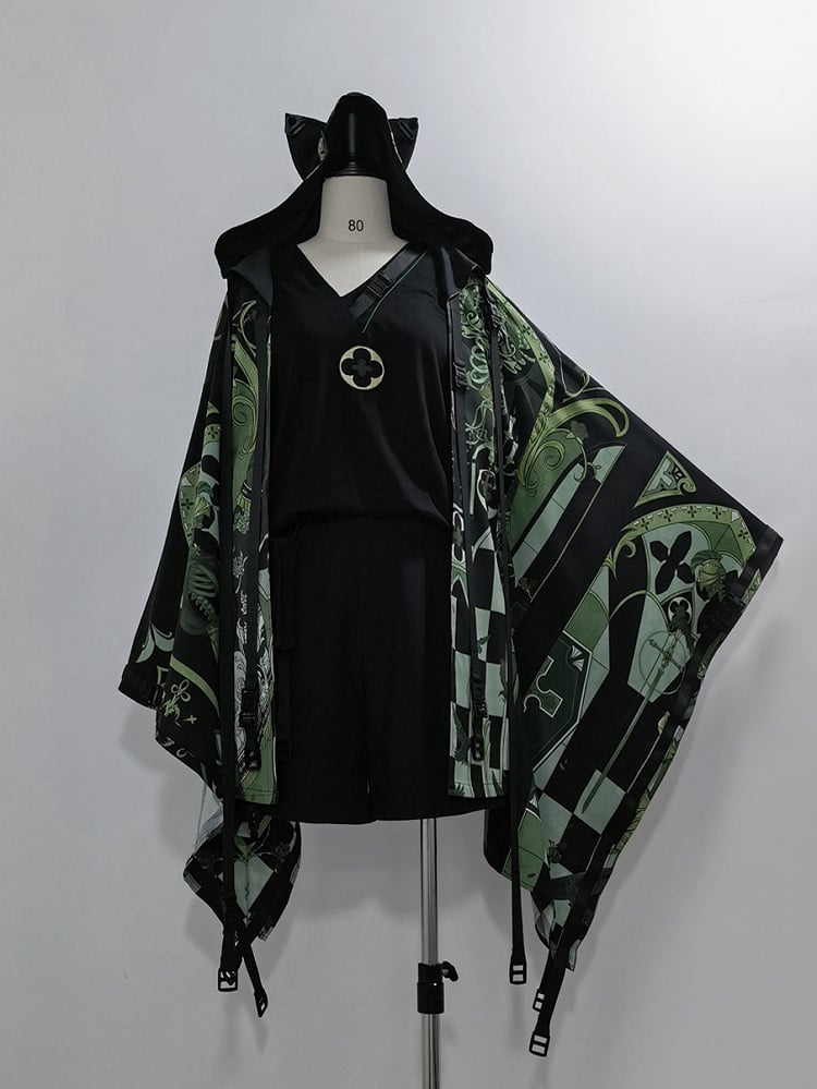 Ears Strappy Fashion Green Cyberpunk Buckle Hooded Top Details Ouji Cat Techwear
