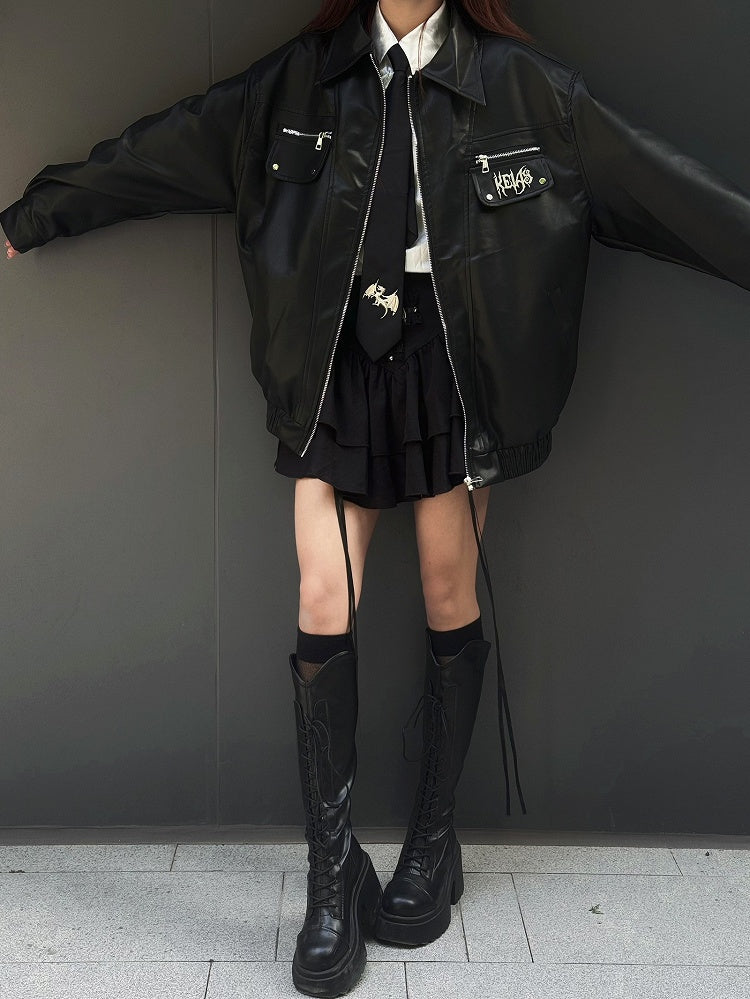 Punk Black Metal Letters verzierte Motorradjacke
