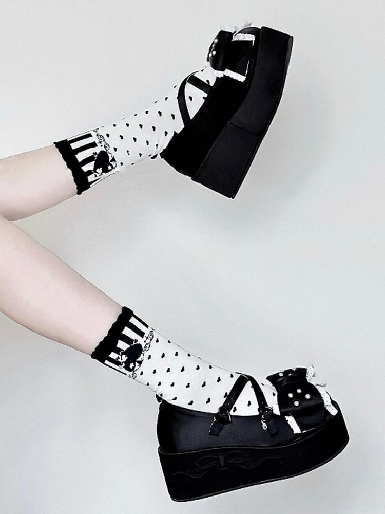Heart Calf Print Black Lolita Socks of Ace Spades