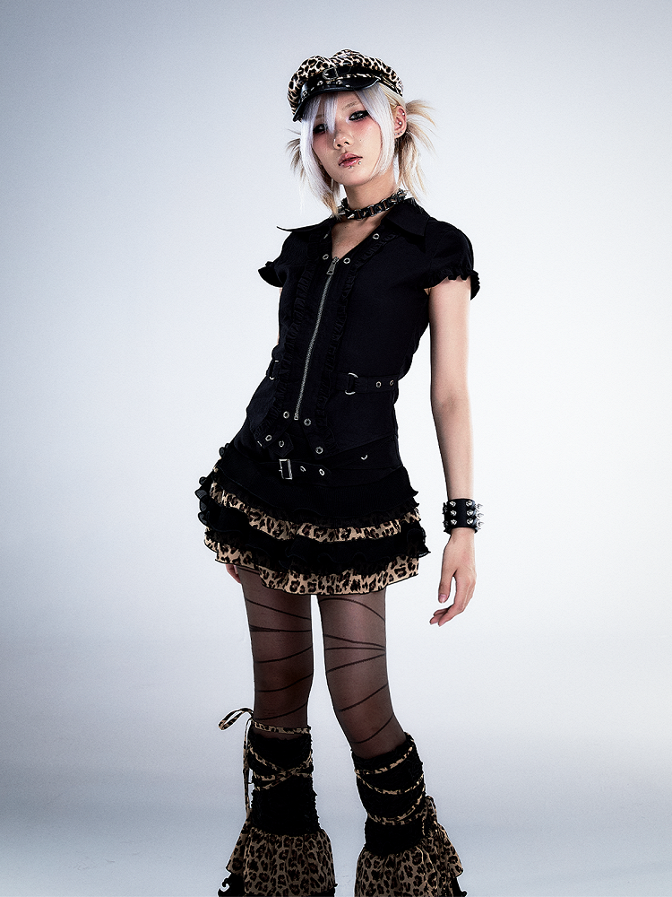 Waist-Cinched Top Crop Black Punk Vintage