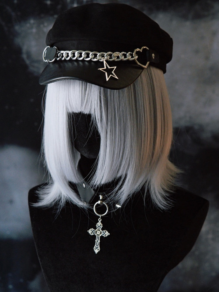 Hut-Stern-Herz-Charme mit schwarzer Design-Schnalle, Gothic-Barettkette