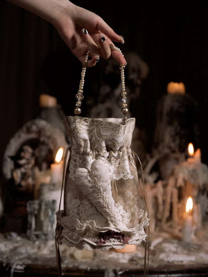 Bag Pin and Top Lace Hand Bow Drawstring with Vintage Accents Heart