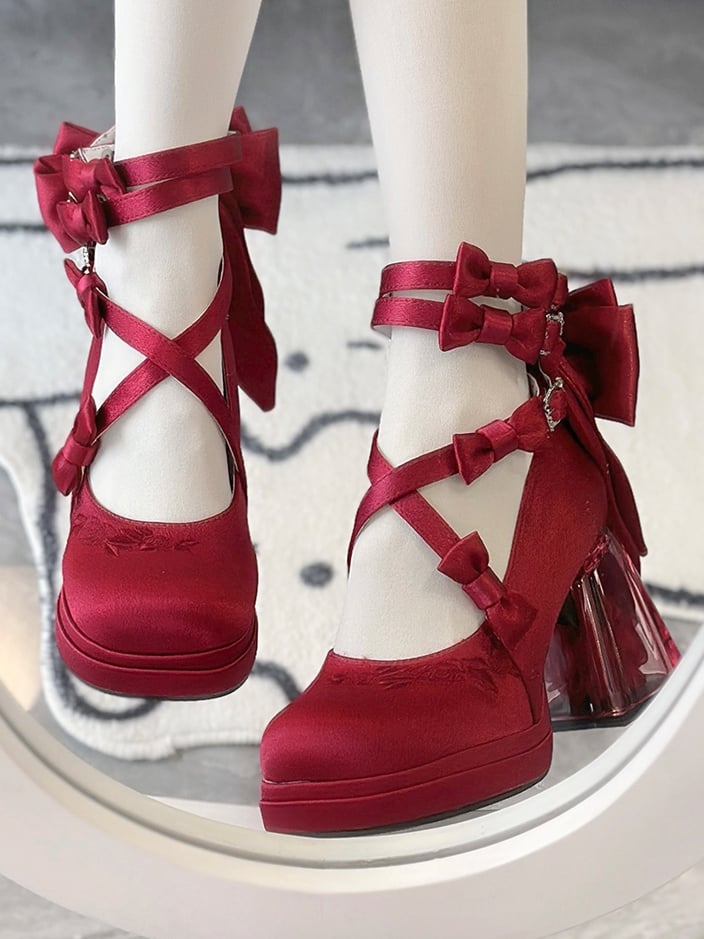Heels High Elegant Camellia Platform Flower Heel Red Block