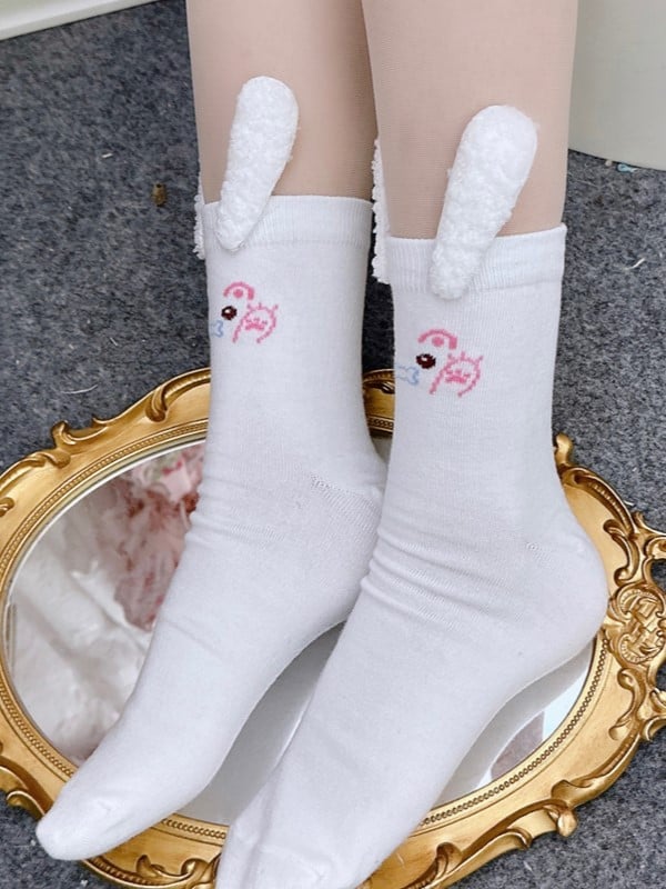 Calf With Socks White Bunny Print Ears