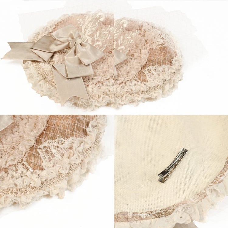 Mini Accent Bow Flat Apricot Vintage Hat