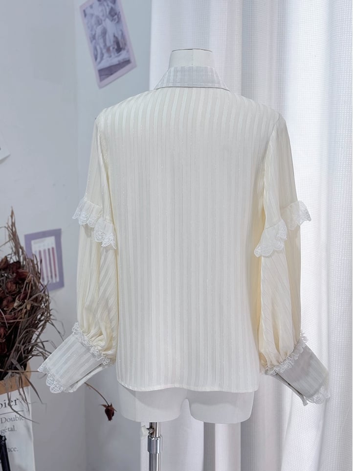 Sleeves Lolita Shirt Ouji Collar Pointed Long Creamy Foldover