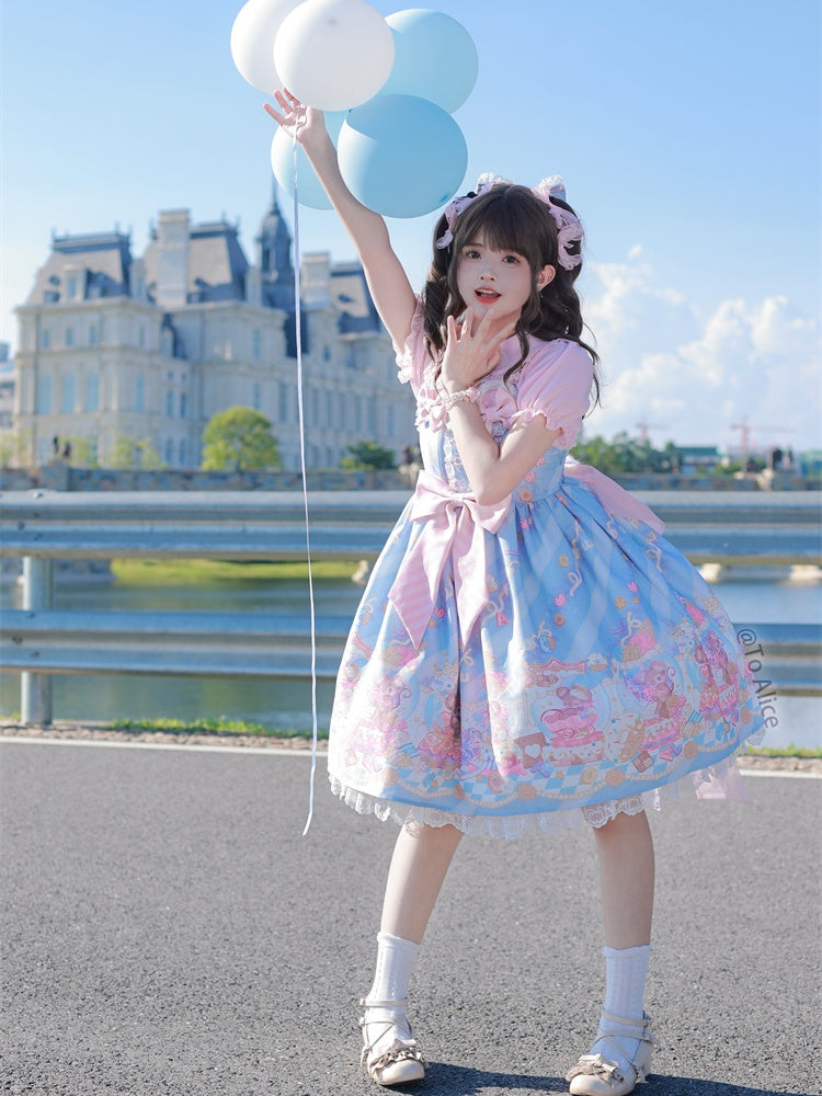 Neckline Design Bow Blue Ears Sweet Lolita Dress JSK Adorable Mouse Print Mouse Big
