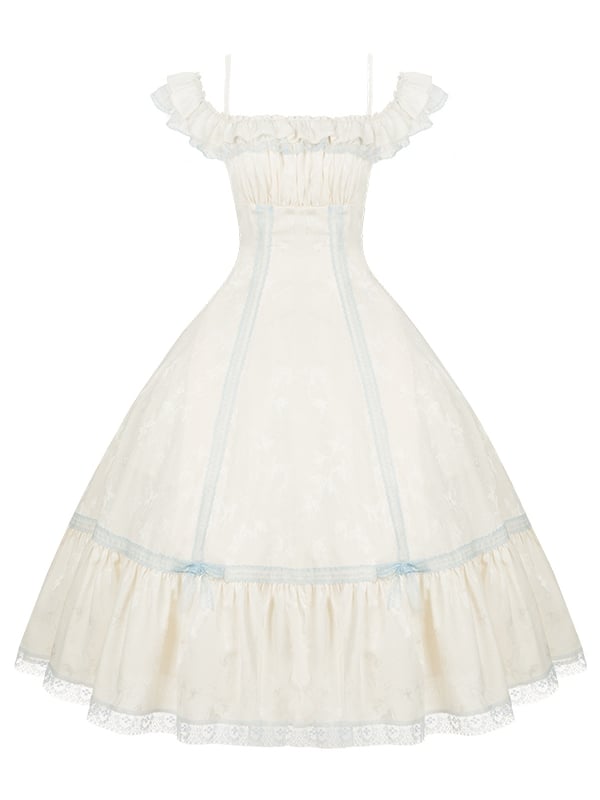 Blue Versatile Beige Neckline Dress Slim Lolita and Fit Waist Light