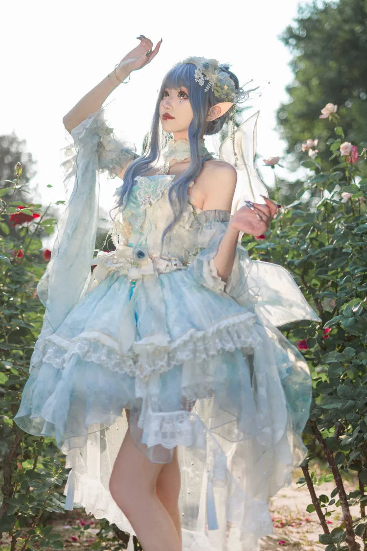 Full Light Butterfly Dress Lolita JSK Blue Design Set Floral Fairy Princess
