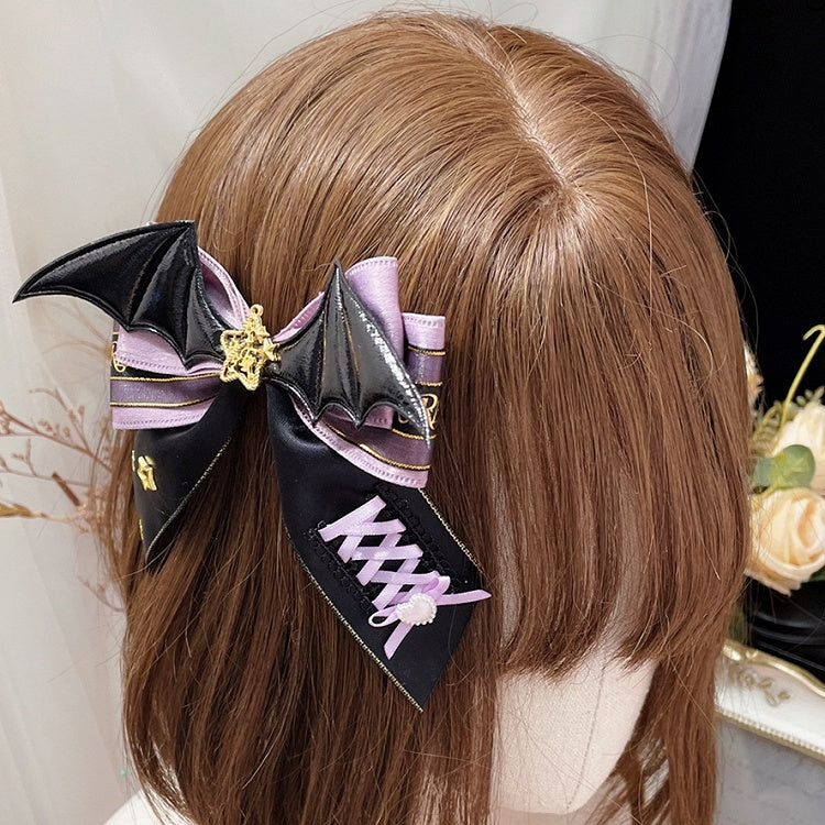 Lace-up Flügel Design Haarspangen Halloween Teufel Bowknot SchwarzLila