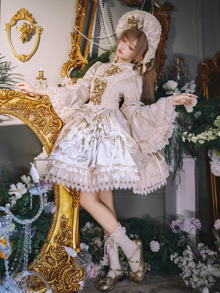 Velvet Candlestick Cream Sleeves Bell Embroidery Dress and Candle