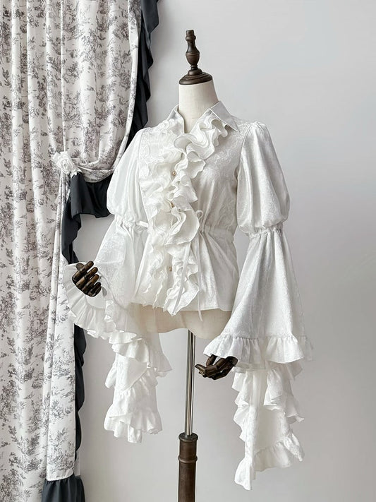White Long Sleeves Structured Lolita Bodice Shirt Bell Ruffles