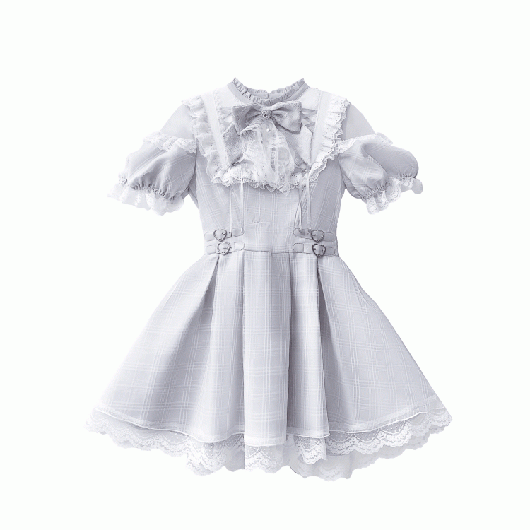 Schulter-Cut-Kleid Dusty Blue Jirai Kei Plaid mit