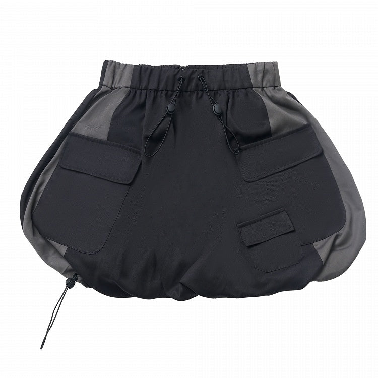 Saum Ballonrock-Version, kurze/lange Taille, Kordelzug und schwarz-grauer Farbblock
