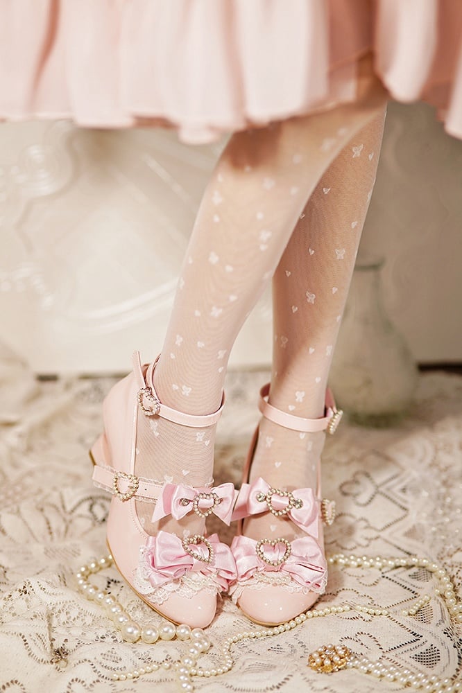 Mary Heart Wedge Fashion Gyaru Heels Kei Schuhe Pink Jirai Janes Light Cut-out