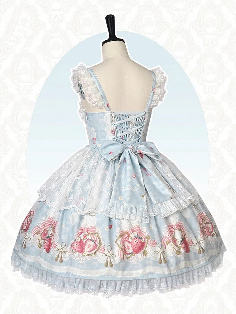 Sweet Lolita Print Blue Strawberry Skirt Jumper