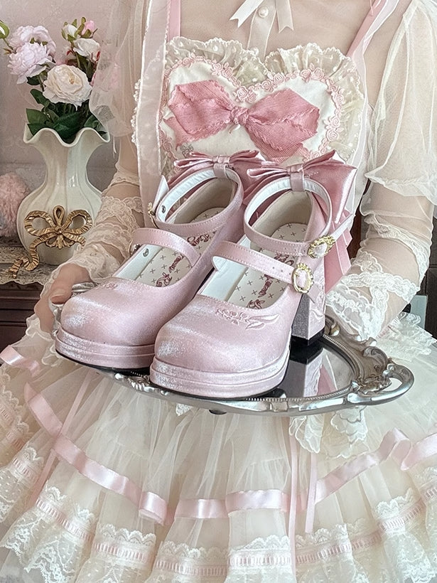 Pink Valley Heels the Detachable Janes Embroidery of Mary Bowknot Lily Middle