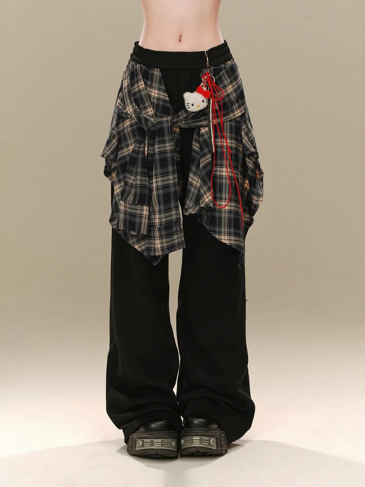 Black Plaid Pants Accessory Cut Wide-leg with