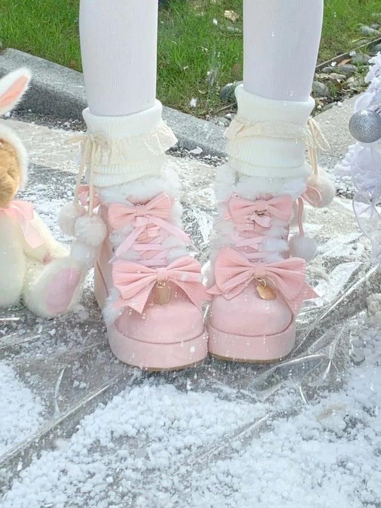 with for Decor Pink Winter Boots Pompom Lolita