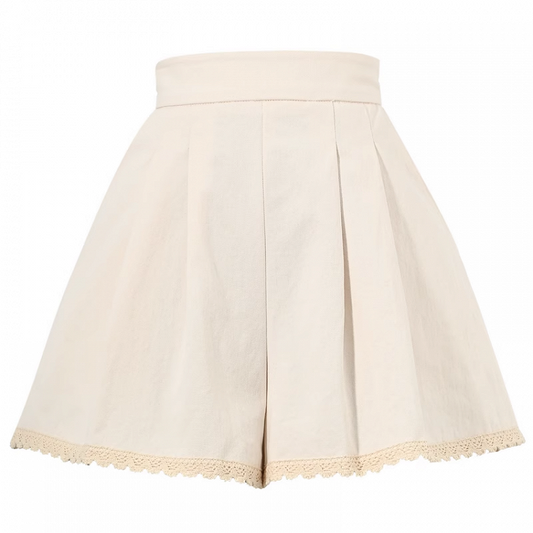 Beige Lace Trim Cotton Shorts