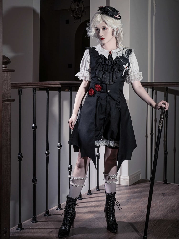 Black Ouji Lolita Gothic Bat Wings Shaped Tail Long Waistcoat