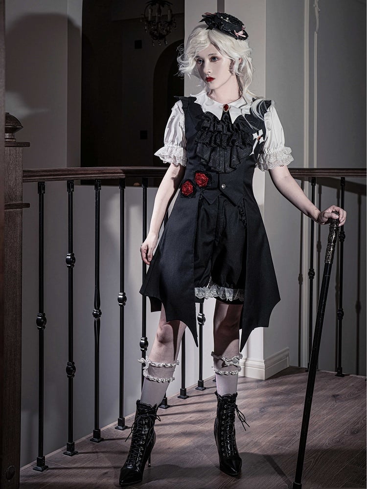 Schwarze Fashion Cuffs Ouji Weiße Shorts Spitze Lolita Besatz
